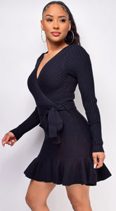 Lane Black Ribbed Dress